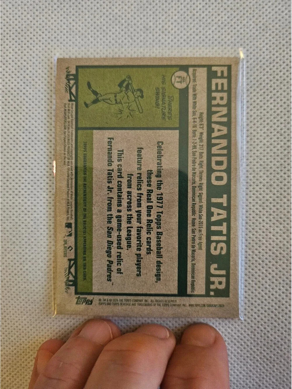 Fernando Tatis Jr- #ROR-FT - 2026 Topps Heritage Real One Relic game used jersey